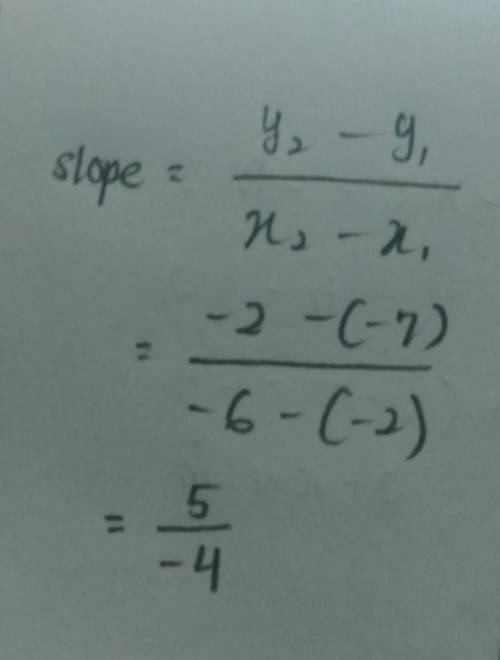 What is the slope of a line that passes through the

points (-2,-7) and (-6,-2)?
4
5 8 9
1) 2)
4)
5