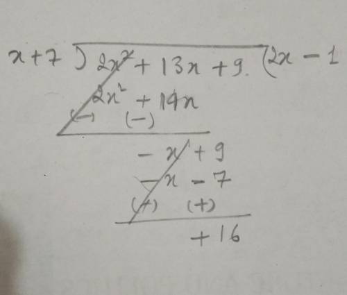 Divide.
(2x2 + 13x + 9) = (x + 7)