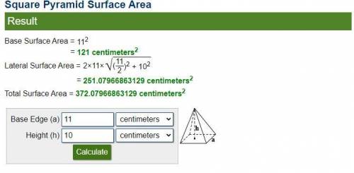 Find the surface area of the square pyramid. Enter your answer in the box.