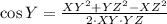 \cos Y = \frac{XY^{2}+YZ^{2}-XZ^{2}}{2\cdot XY\cdot YZ}