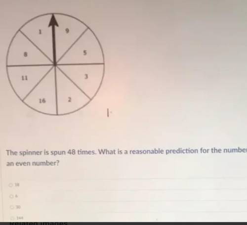 The spinner is spun 48 times. What is a reasonable prediction for the number of times the spinner wi