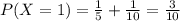 P(X = 1) = \frac{1}{5} + \frac{1}{10} = \frac{3}{10}