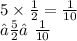 5 \times  \frac{1}{2}  =  \frac{1}{10}  \\ ⇢  \frac{5}{2} ≠ \frac{1}{10}