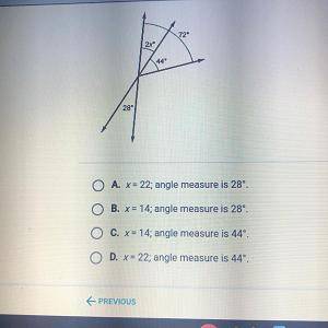 Find the value of x and the measure of the angle labeled 2x