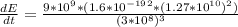 \frac{dE}{dt}=\frac{9*10^9*(1.6*10^{-19}^2*(1.27*10^{10})^2)}{(3*10^8)^3}