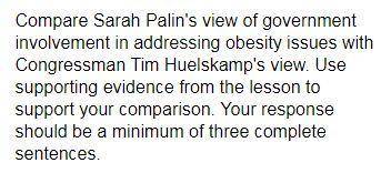 Compare Sarah Palin's view of government involvement in addressing obesity issues with Congressman T