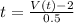 t = \frac{V(t) - 2}{0.5}