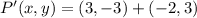 P'(x,y) = (3, -3) + (-2, 3)