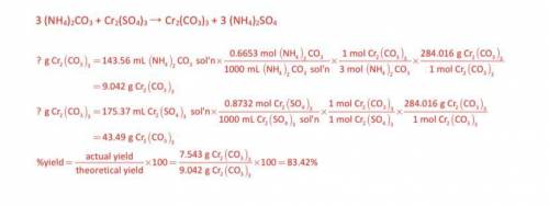 If 143.56 mL of 0.6653 M ammonium carbonate reacts with 175.37 mL of 0.8732 M chromium(III) sulfate