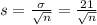 s = \frac{\sigma}{\sqrt{n}} = \frac{21}{\sqrt{n}}