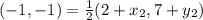 (-1,-1) = \frac{1}{2}(2 + x_2, 7 + y_2)