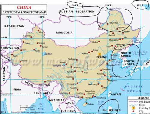Beijing is located north of Shanghai. Shanghai is located slightly north of the 30° N line of latitu
