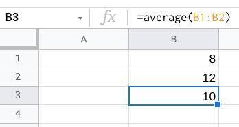 The formula =average(B1:B2) displays the value____(see the picture down)