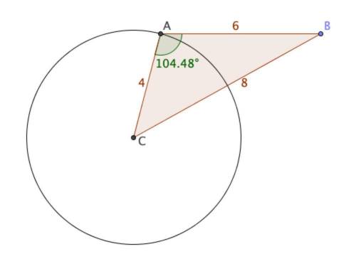 > In the diagram below, AC = 4, AB = 6 and BC = 8. Is segment AB tangent to OC.​