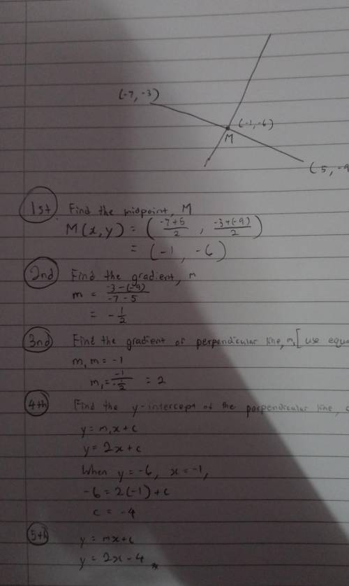 PLEASE HELP M  Find an equation for the perpendicular bisector of the line segment whose endpoints a