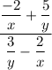 \dfrac{\dfrac{-2}{x}+\dfrac{5}{y}}{\dfrac{3}{y}-\dfrac{2}{x}}