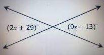 The two lines below intersect as shown what the value of x (2x+29) (9x-13)