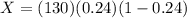 X= (130)(0.24)(1-0.24)