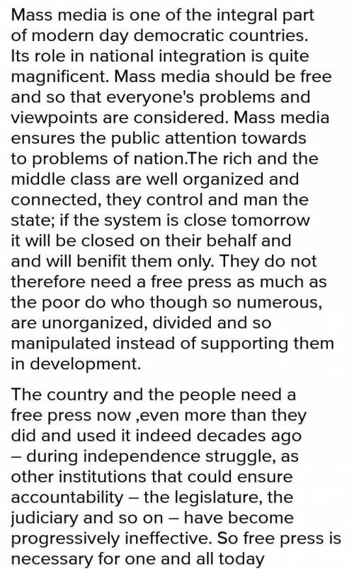 Role of mass media in promoting national integration essay plz need fast ​