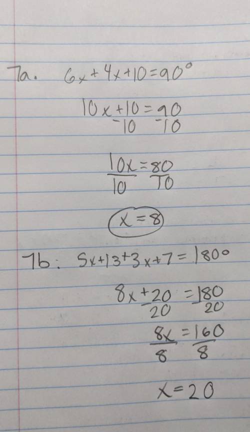 Can anyone please solve x for both 7a and 7b please, as soon as possible. thanks :,)