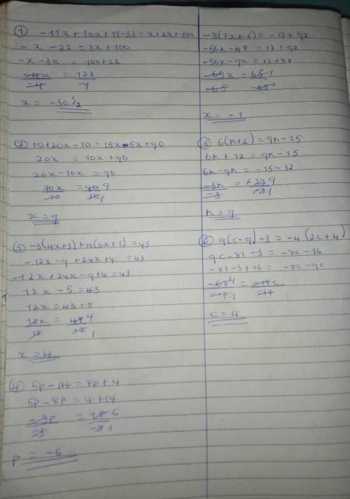 Pls i need help with math. solve the equations and combine like terms:

-11x+10x+11-33=x+2x+10010+20