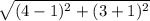 \sqrt{(4-1)^{2} +(3+1)^{2} }