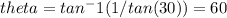 theta = tan^-1 (1/tan(30)) =60