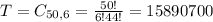 T = C_{50,6} = \frac{50!}{6!44!} = 15890700