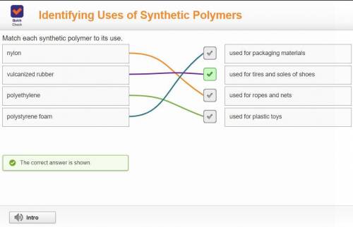 Match each synthetic polymer to its use.

polyethylene
used for packaging materials
polystyrene foam