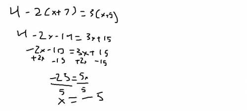 4-2(x+7)=3(x+5) solve the equation