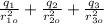 \frac{q_1}{r_{1o}^2} + \frac{q_2}{r_{2o}^2}  +  \frac{q_3}{r_{3o}^2}