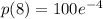 p(8) = 100e^{-4}