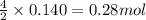 \frac{4}{2}\times 0.140=0.28mol