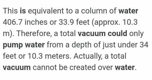 How high can water be theoretically lifted by a vacuum pump at sea level?

A) less than 10.3 m 
B) 1