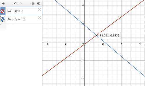 Solve these simultaneous linear equation3x - 4y = 16x + 7y = 13​