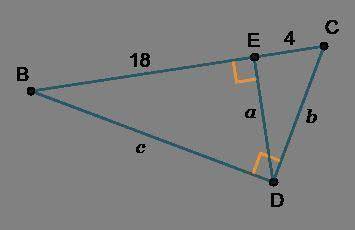 Triangle B C D is shown. Angle C D B is a right angle. Altitude a is drawn from point D to point E o