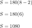 S=180(8-2)\\\\S=180(6)\\\\S= 1080