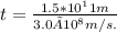 t=\frac{1.5*10^11m}{3.0×10^8 m/s.}