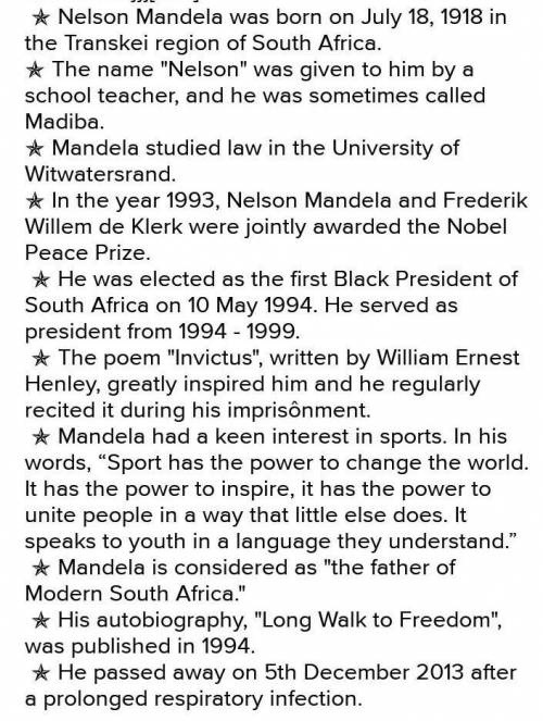 Write 10 lines about Nelson Mandela.​