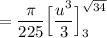 = \dfrac{\pi}{225}\Big[ \dfrac{u^3}{3} \Big] ^{\sqrt{34}}_{3}\\