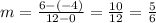 m =  \frac{6 - ( - 4)}{12 - 0}  =  \frac{10}{12}  =  \frac{5}{6}