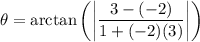 \rm\displaystyle  \theta =  \arctan \left(  \bigg | \frac{ 3 -  ( - 2)  }{1 +  ( - 2) (3)}   \bigg | \right)