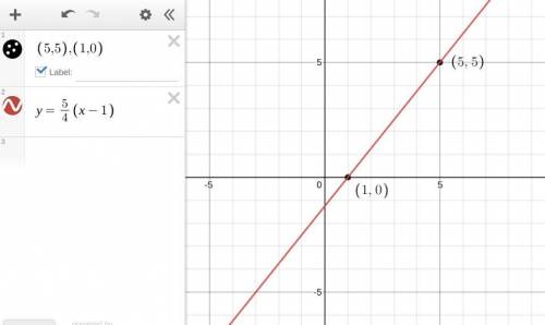 9.
Write the equation of a line through points (5, 5) and (1, 0) in point-slope form.