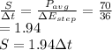 \frac{S}{\Delta t} = \frac{P_{avg}}{\Delta E_{step}} = \frac{70}{36}\\= 1.94\\S = 1.94 \Delta t