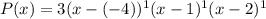 P(x)=3(x-(-4))^1(x-1)^1(x-2)^1