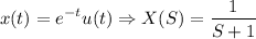 $x(t)=e^{-t} u(t) \Rightarrow X(S) = \frac{1}{S+1}$