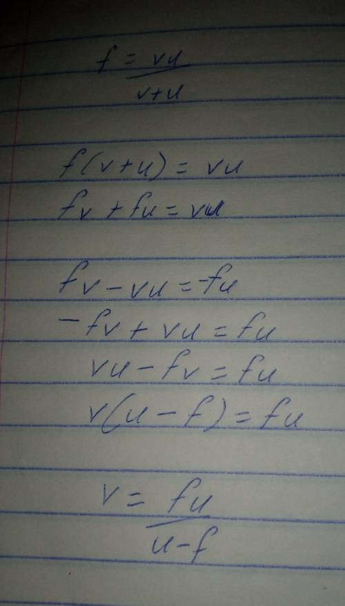 Make v the subject of the relation f=vu/v+u​