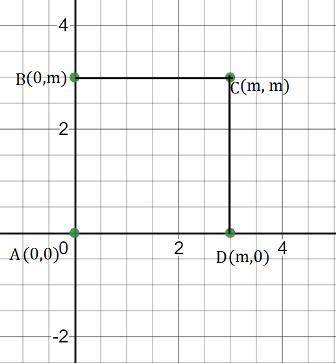 In the coordinate plane, two vertices of square ABCD are A (0,0) and B (0, m). What are the coordina