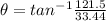 \theta=tan^{-1}\frac{121.5}{33.44}