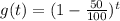 g(t)=(1-\frac{50}{100})^t